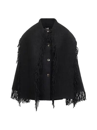 Totême Toteme Fringed Scarf-effect Wool-blend Jacket In Black