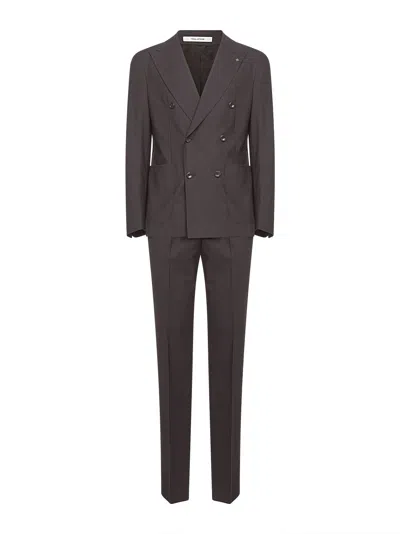 Tagliatore Brown Stretch Wool Vesuvio Double-breasted Suit In Brown