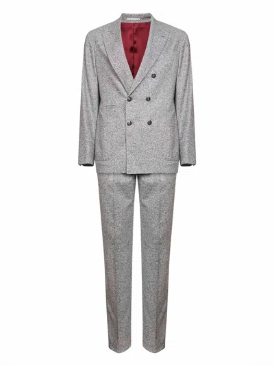 Brunello Cucinelli Tailored Suit Set Double-breasted Jacket In Gray
