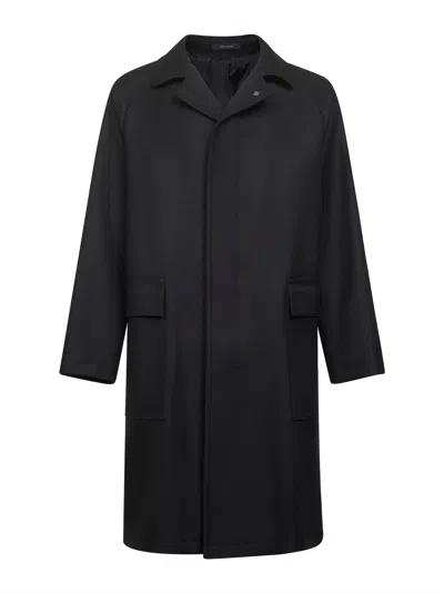 Tagliatore Black Virgin Wool Loyd Coat In Black