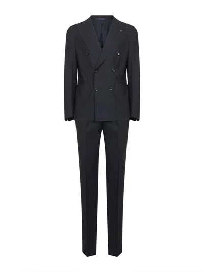 Tagliatore Blue Stretch Wool Vesuvio Double-breasted Suit In Blue