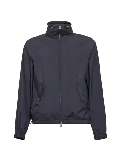 Brunello Cucinelli Blue Lightweight Techno Fabric Hooded Jacket In Blue