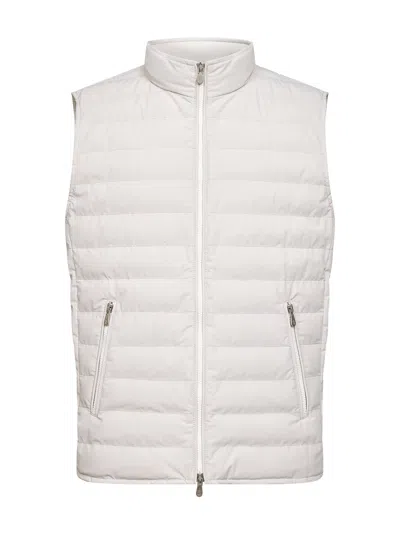 Brunello Cucinelli Ivory Bonded Taffeta Padded Vest In White
