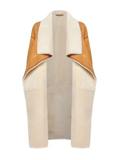 Totême Camel Suede And Shearling Coat In Brown