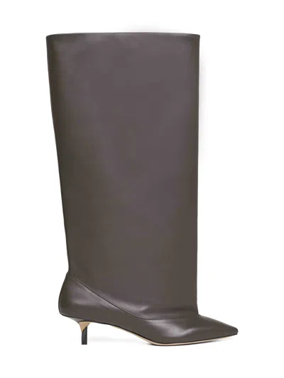 Jacquemus Brown Smooth Leather Wide The High Tourni Boots In Brown