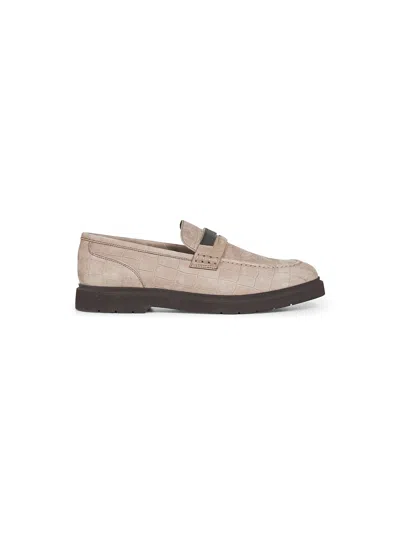 Brunello Cucinelli Capsule Grey Croc Print Nubuck Penny Loafer In Multi