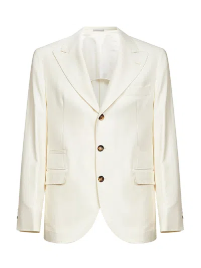 Brunello Cucinelli Capsule Ivory Wool Blend Cavalry Jacket In White