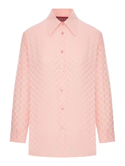 Gucci Long Sleeve Shirt Regular Collar In Pink