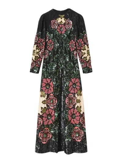 La Doublej Sequin-embroidery Floral-pattern Maxi Dress In Multi