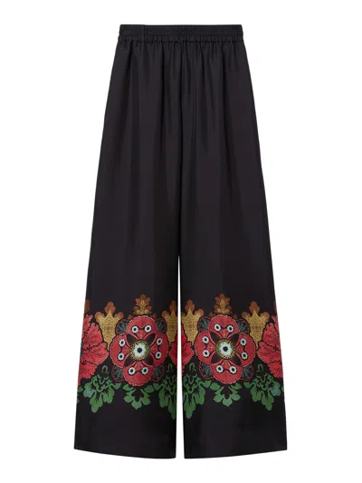 La Doublej Printed Silk Twill Palazzo Pants In Gold