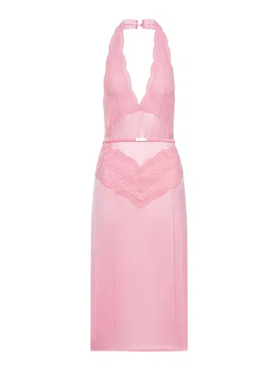 Gucci Halter Neck Midi Dress With Belt Detail In Pink