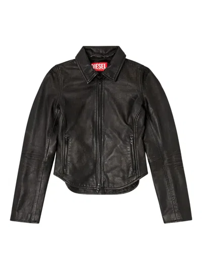 Diesel Distressed Leather Jacket In Black