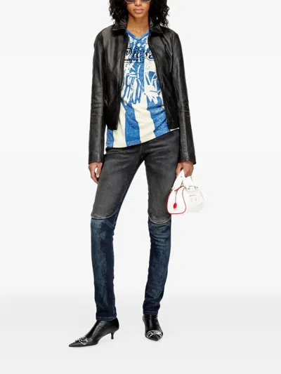 Diesel Distressed Leather Jacket In Black