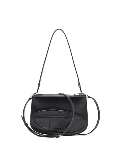 Diesel 1dr 20. Twin Shoulder Bag In Black Leather