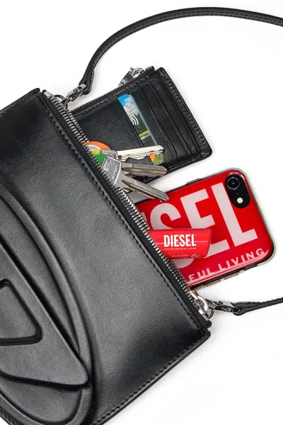 Diesel 1dr 20. Twin Shoulder Bag In Black Leather