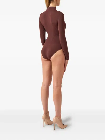 Wolford High Neck Long Sleeve Stretch Body In Brown