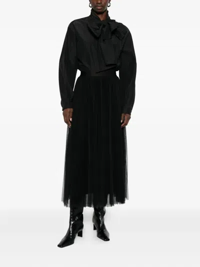 Forte Forte Midi Top With Bow And Sheer Overlay In Black