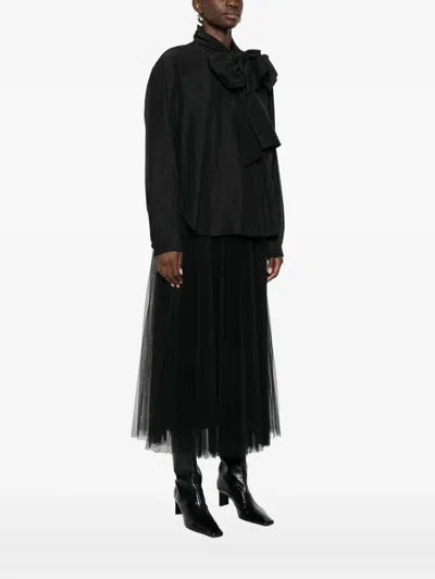 Forte Forte Midi Top With Bow And Sheer Overlay In Black