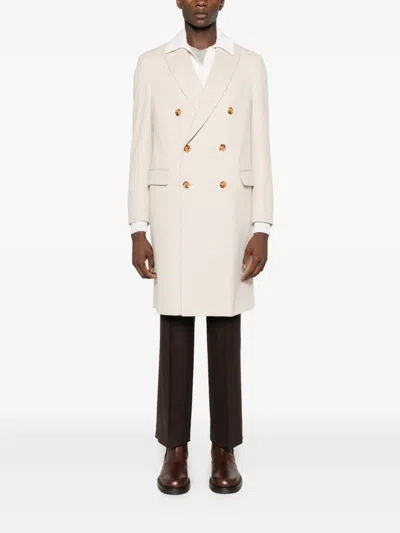 Lardini Double-breasted Coat In Neutral