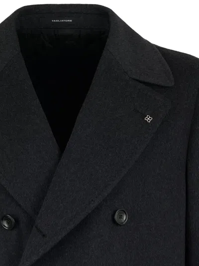 Tagliatore Men Black Double Breasted Buttoned Coat, Xxl Luxury Trench Coats For Men Darveys In Gray