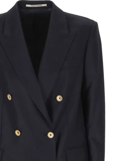 Tagliatore Double-breasted Boucle Jacket With Gold-tone Accents In Black