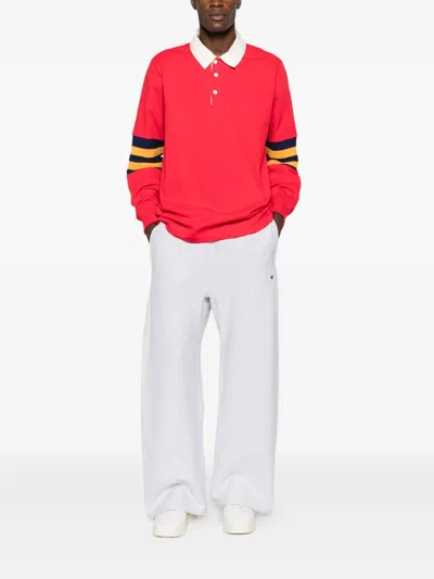 Champion Stripe-detail Long-sleeve Polo Shirt In Red