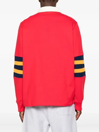 Champion Stripe-detail Long-sleeve Polo Shirt In Red