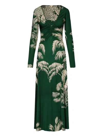 Johanna Ortiz Alma Bordara Gathered Printed Jersey Maxi Dress In Green
