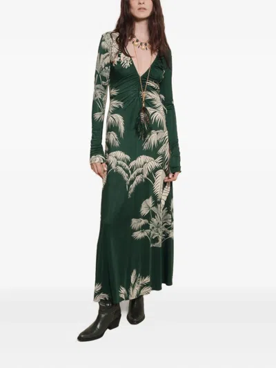 Johanna Ortiz Alma Bordara Gathered Printed Jersey Maxi Dress In Green