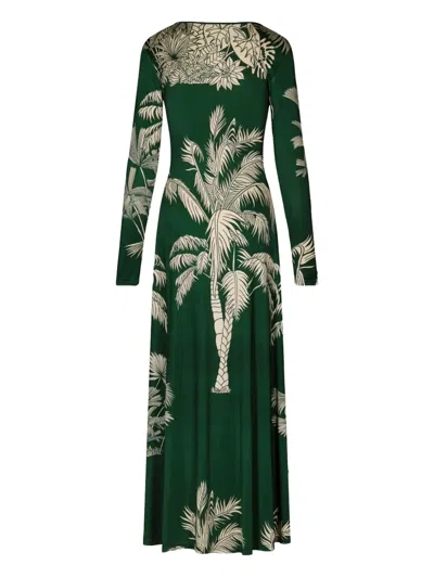 Johanna Ortiz Alma Bordara Gathered Printed Jersey Maxi Dress In Green