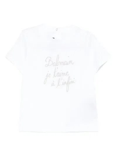 Balmain Slogan-embroidered T-shirt In White