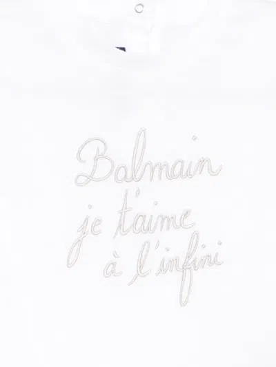 Balmain Slogan-embroidered T-shirt In White
