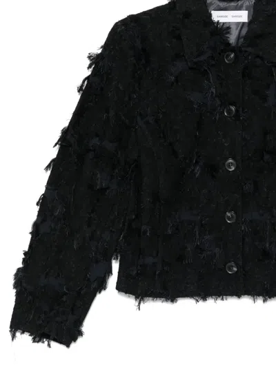 Samsoe & Samsoe Brushed-effect Fringed Jacket In Black