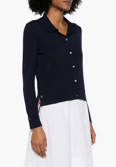 Thom Browne 4-bar Stripes Polo Cardigan In Blue