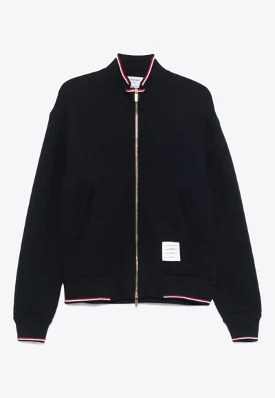 Thom Browne Cotton Zip Hoodie And Pockets In Blue