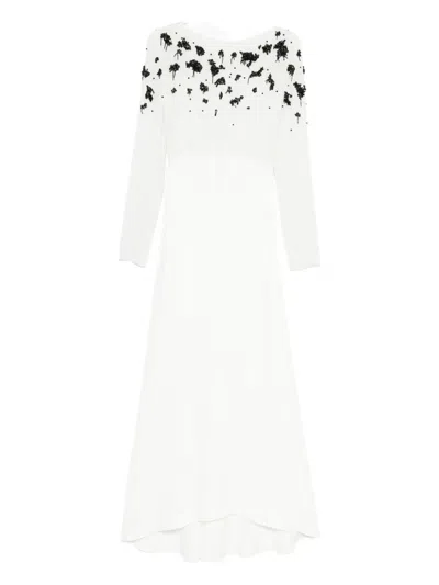 Alberta Ferretti Beaded Long-sleeve Dress In White