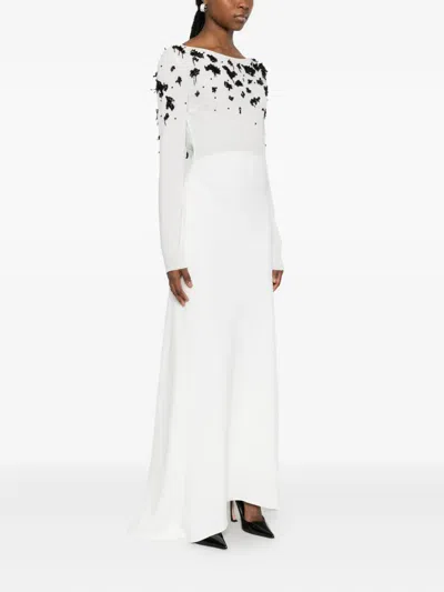 Alberta Ferretti Beaded Long-sleeve Dress In White