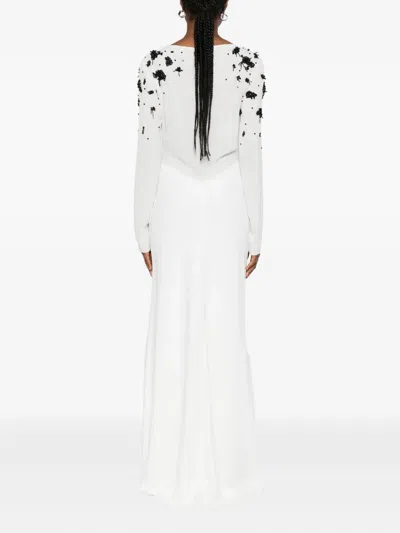 Alberta Ferretti Beaded Long-sleeve Dress In White