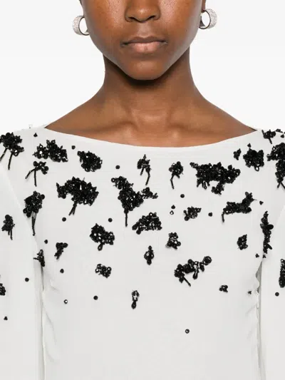 Alberta Ferretti Beaded Long-sleeve Dress In White