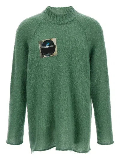 Undercover Textured Knit Sweater Graphic Patch In Green