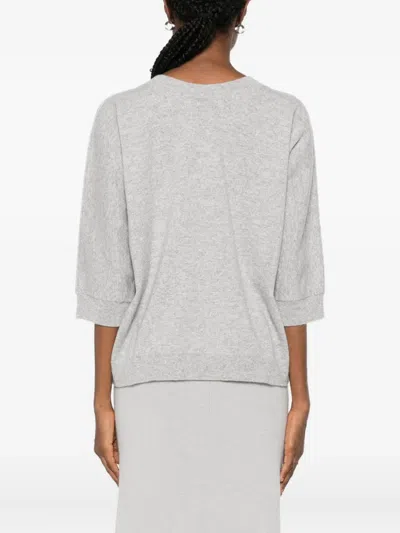 Tabaroni Cashmere Relaxed Fit Grey Cashmere Sweater With V-neckline And Ribbed Cuffs In Gray