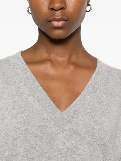 Tabaroni Cashmere Relaxed Fit Grey Cashmere Sweater With V-neckline And Ribbed Cuffs In Gray