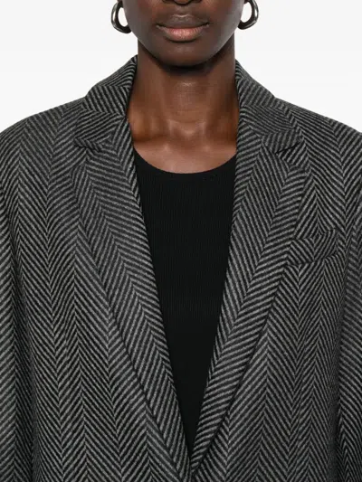 Forte Forte Herringbone Pattern Blazer Front Pockets In Black