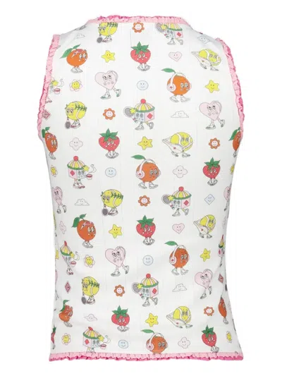 Casablanca Frill-trim Printed Tank Top In White