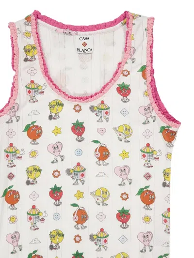 Casablanca Frill-trim Printed Tank Top In White