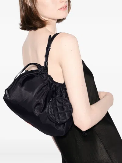 Mz Wallace Waverly Small Drawstring Quilted Shoulder Bag In Black