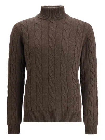 Aragona Cashmere Braided Turtleneck Knitwear In Brown