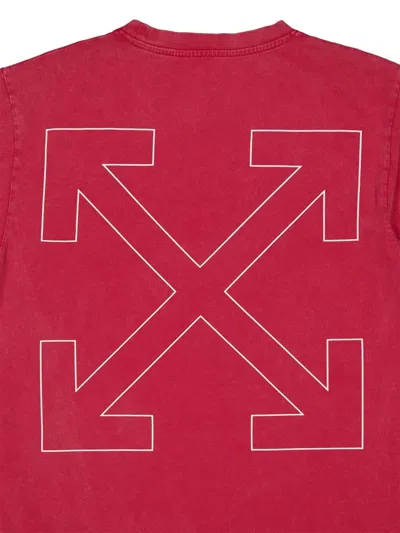 Off-white Ribbed Neck Cotton T-shirt With Arrow Design In Pink