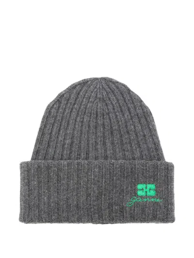 Ganni Core Future Wool Knit Beannie In Gray