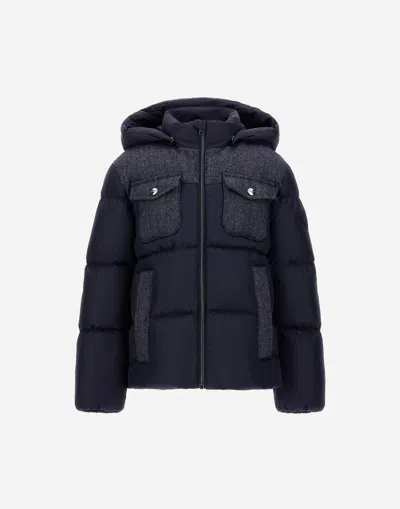 Herno Jacket In Nylon Chamonix And Herringbone Wool Flannel In Blue